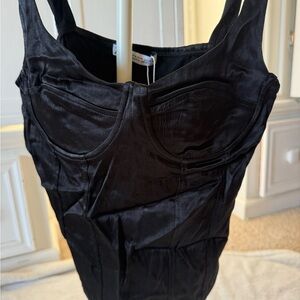 Zara satin effect Black Sleeveless Bustier bodysuit